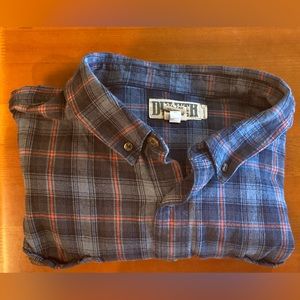 Duluth Trading Co Flannel Shirt Size 2XLT Long Sleeve Grey Blue Red Plaid